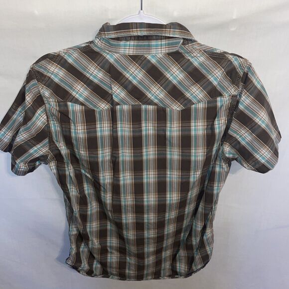 American Eagle Outfitters Western Shirt Men’s Size XS Brown Striped Pearl Snaps - Picture 8 of 12